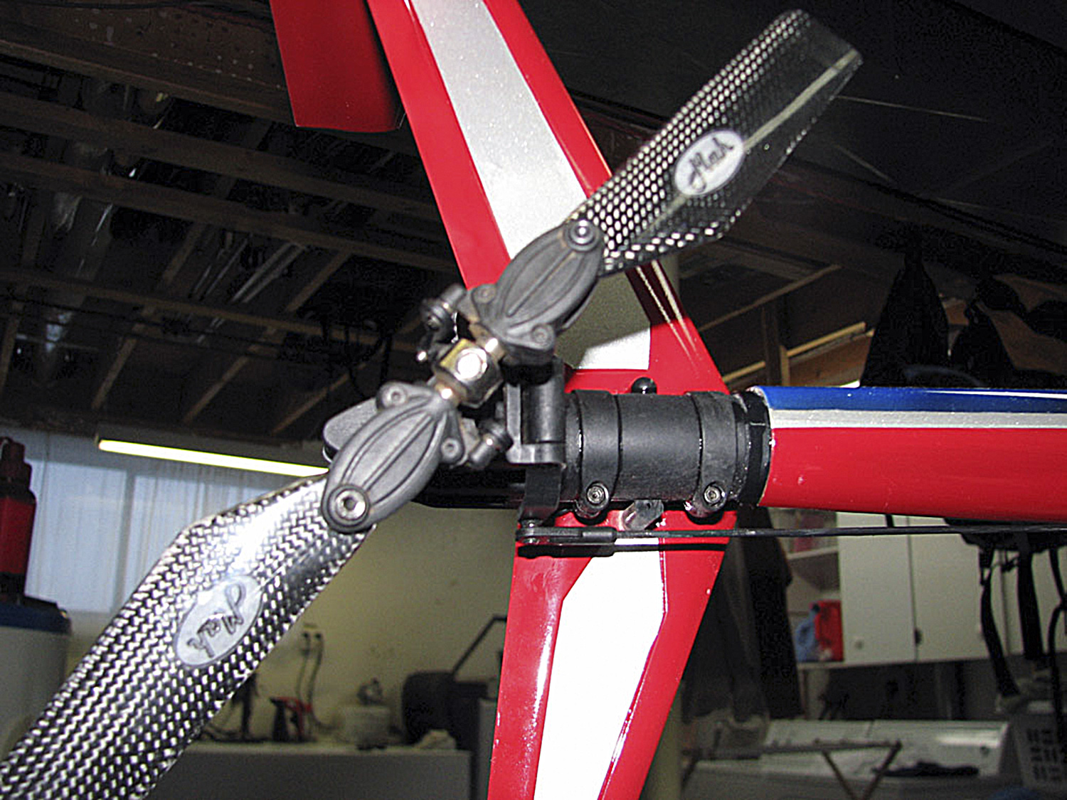Close up of the tail rotor blades to ensure clearance between blades and fuselage structure