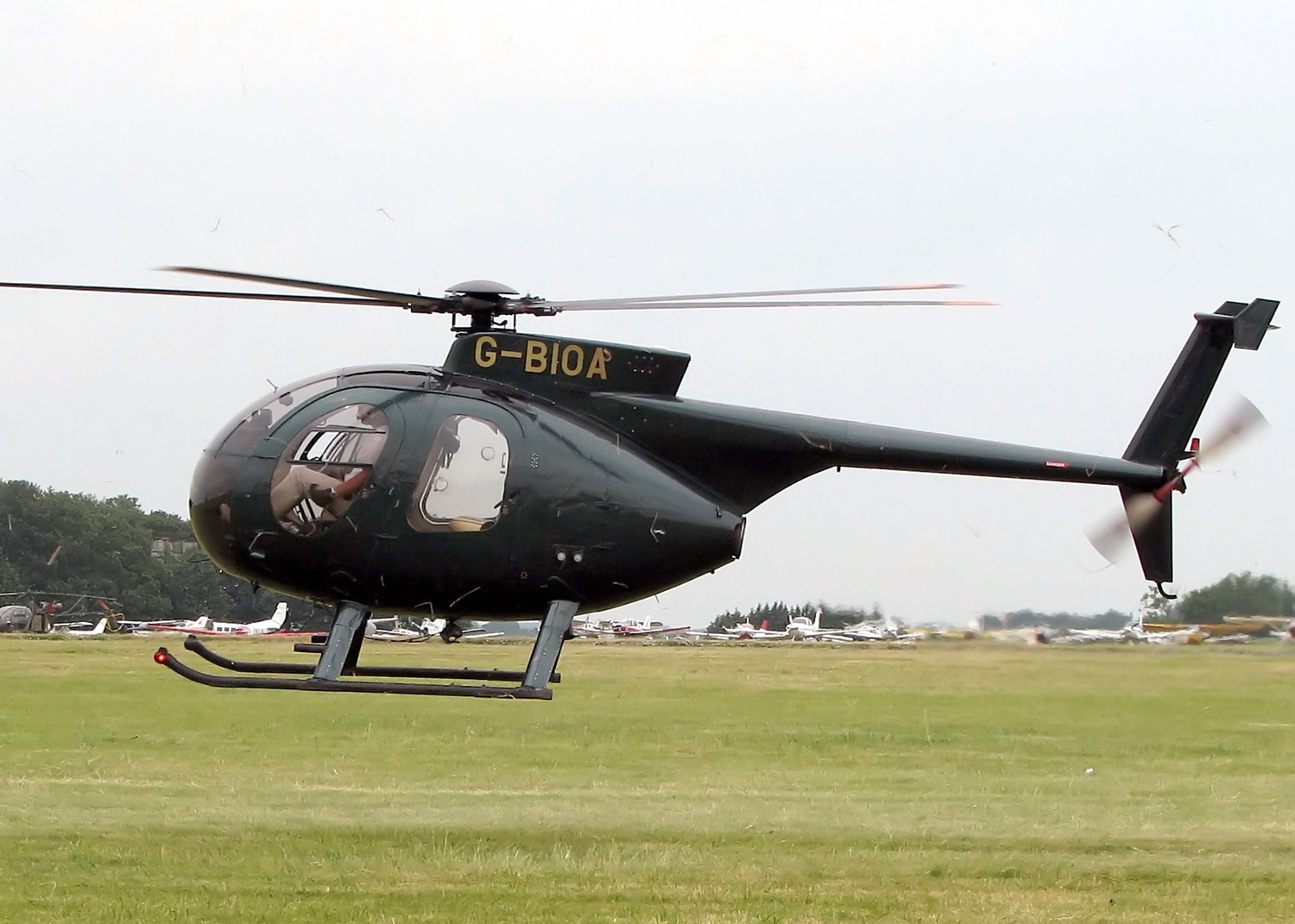 Side-view photo of green Hughes 500