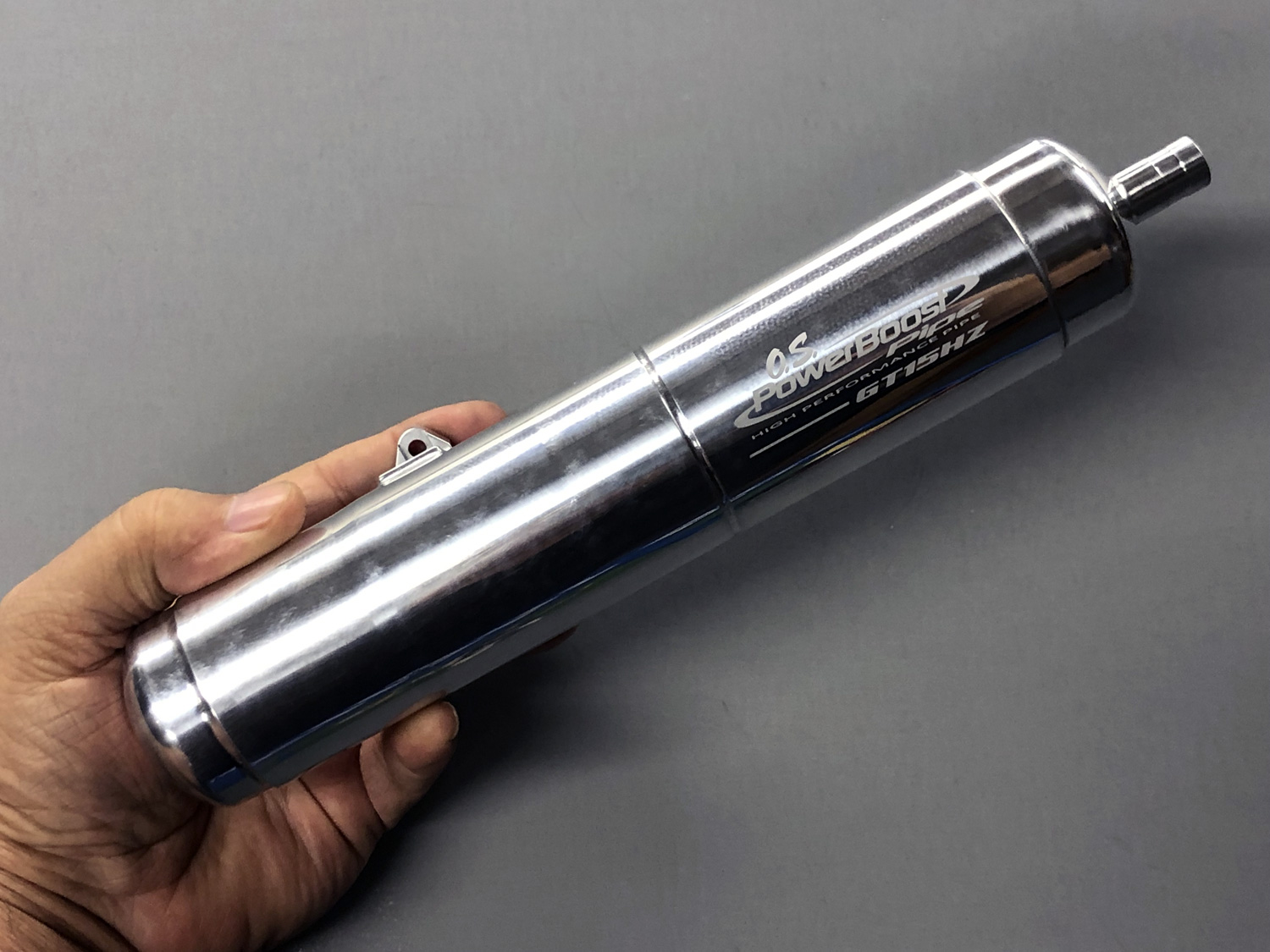 Close up of the OS MAX GT15HZII exhaust pipe