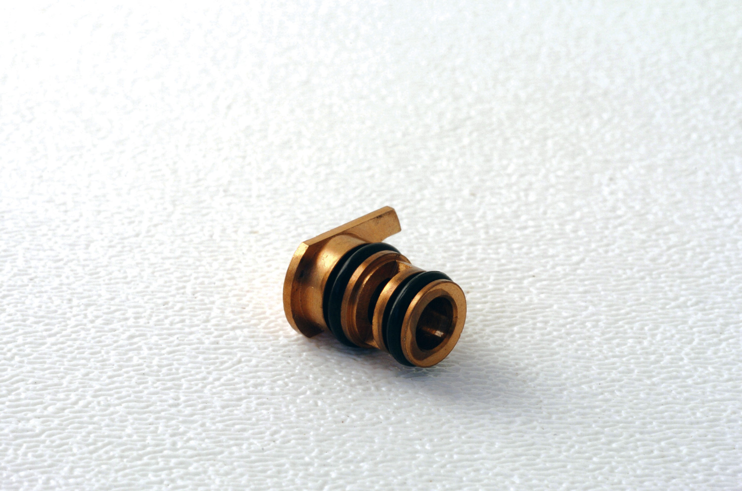 Detail photo of brass mixture control valve chamber with o-rings fitted