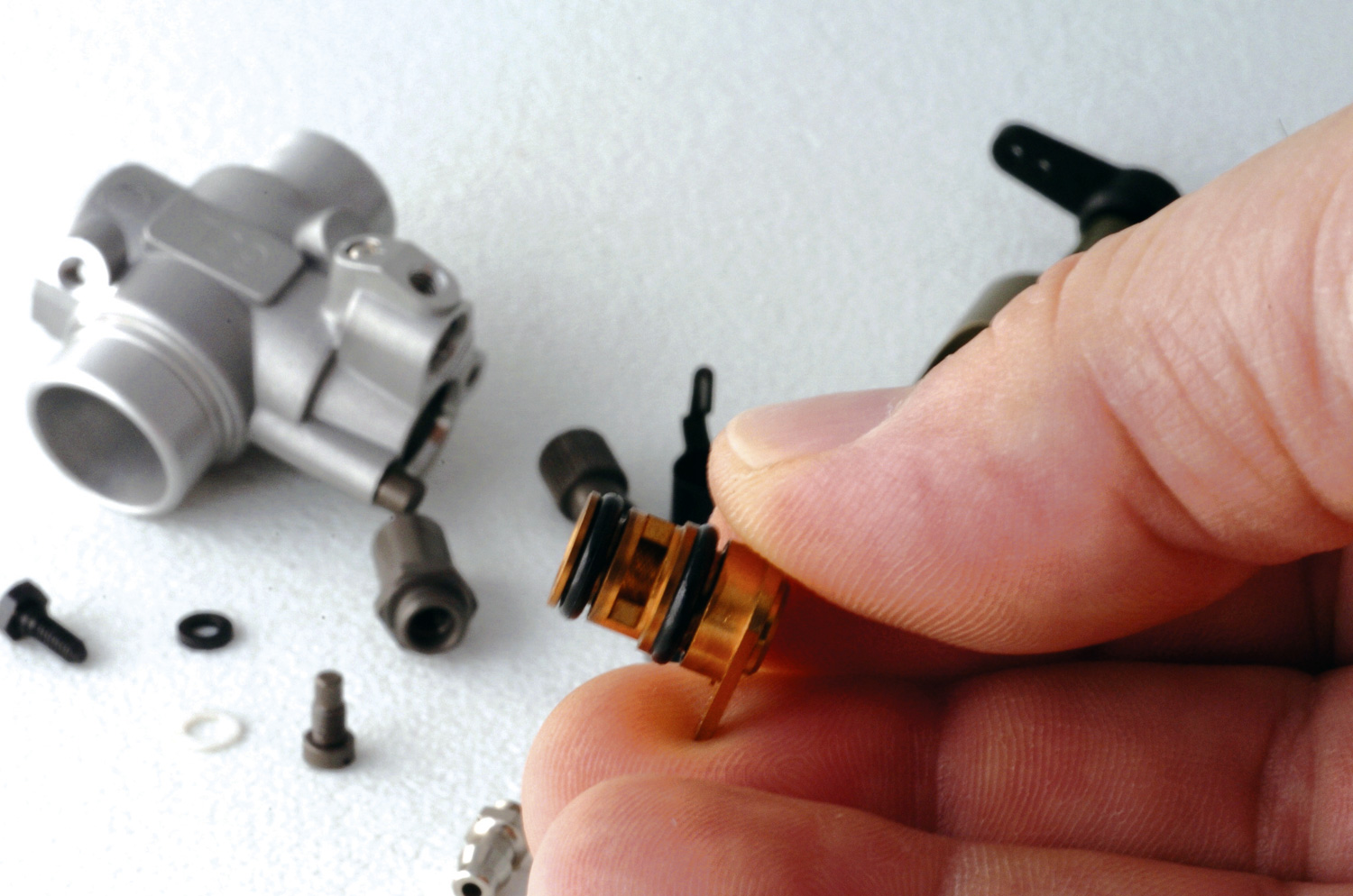 Close up of brass mixture control valve