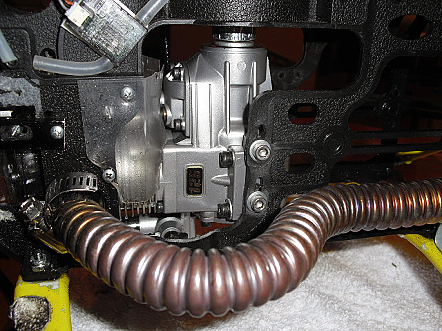 Close up photo of an extended exhaust using flexible pipe
