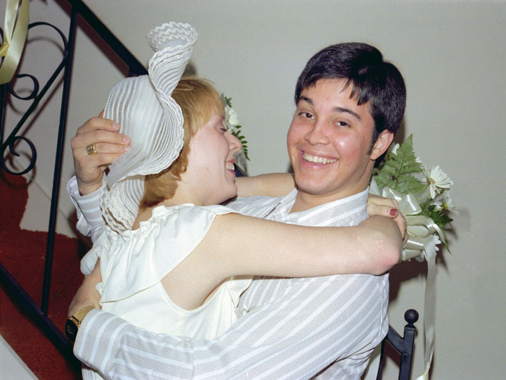 Close up of John and Lynn after the 'I do' part of the wedding ceremony was over